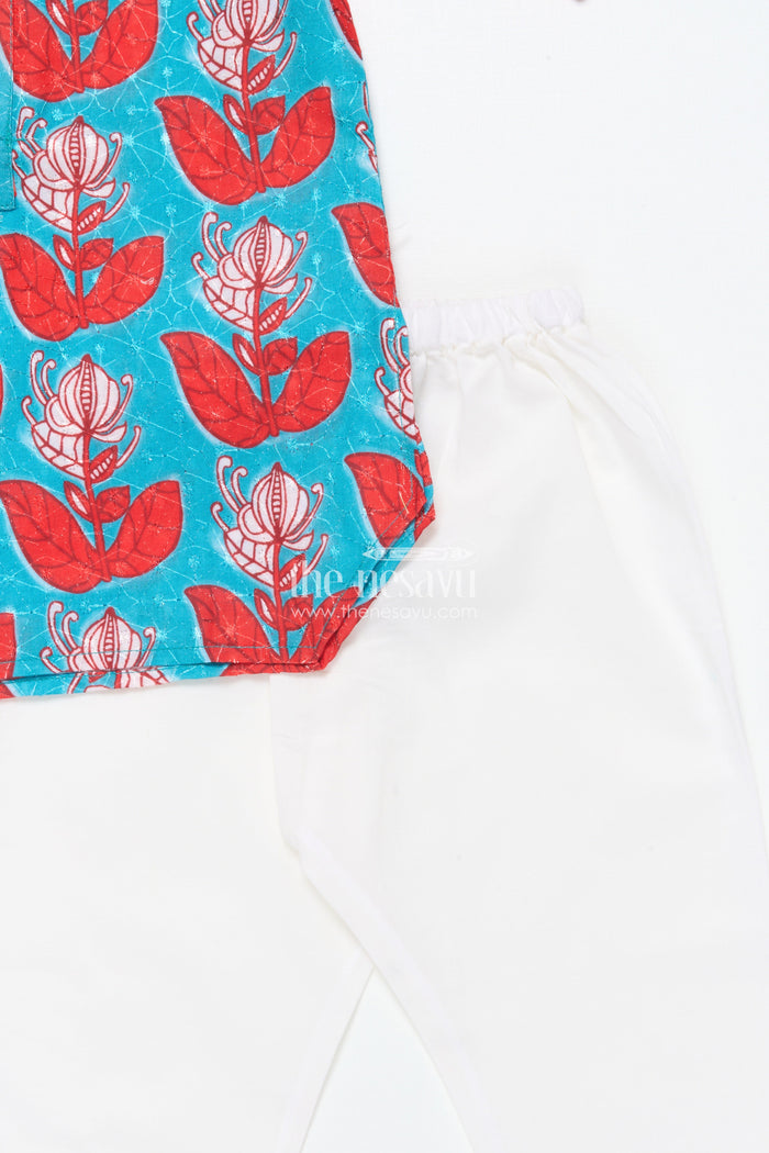 The Nesavu Boys Kurtha Set Boys Ethnic Printed Kurta Pyjama Set for Cultural Celebrations Nesavu Nesavu boys kurta pyjama set short sleeves festive wear birthday events