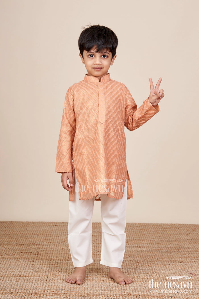 The Nesavu Boys Kurtha Set Boys Ethnic Silk Kurta Set for Festive and Cultural Events Nesavu 18 (2Y) / Peach BES758B-18 Nesavu boys silk blend ethnic kurta set churidar festive cultural occasions