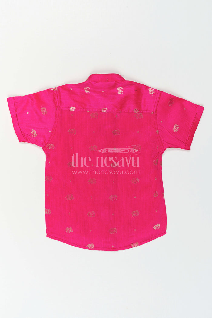 The Nesavu Boys Silk Shirt Boys Ethnic Silk Shirt for Festive Traditions and Cultural Functions Nesavu Nesavu Boys Ethnic Raw Silk Shirt With Jacquard Elephant Butta For Traditional Celebrations