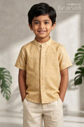The Nesavu Boys Silk Shirt Boys Ethnic Silk Shirt for Traditional Ceremonies and Festive Dressing Nesavu 16 (1Y) / Gold / Raw Silk BS503C-16 Nesavu Boys Ethnic Raw Silk Shirt With Jacquard Butta Weave For Cultural Celebrations