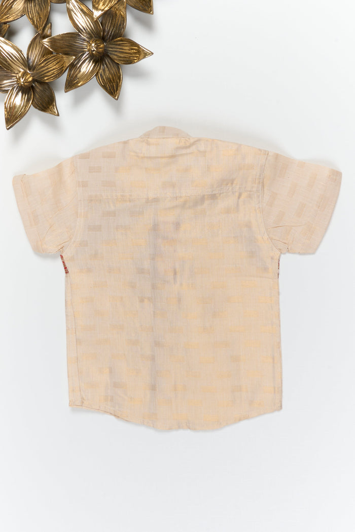 The Nesavu Boys Silk Shirt Boys Ethnic Silk Shirt with Banarasi Detailing for Special Occasions Nesavu Nesavu boys silk shirt with Banarasi border in cotton tissue for weddings and special celebrations
