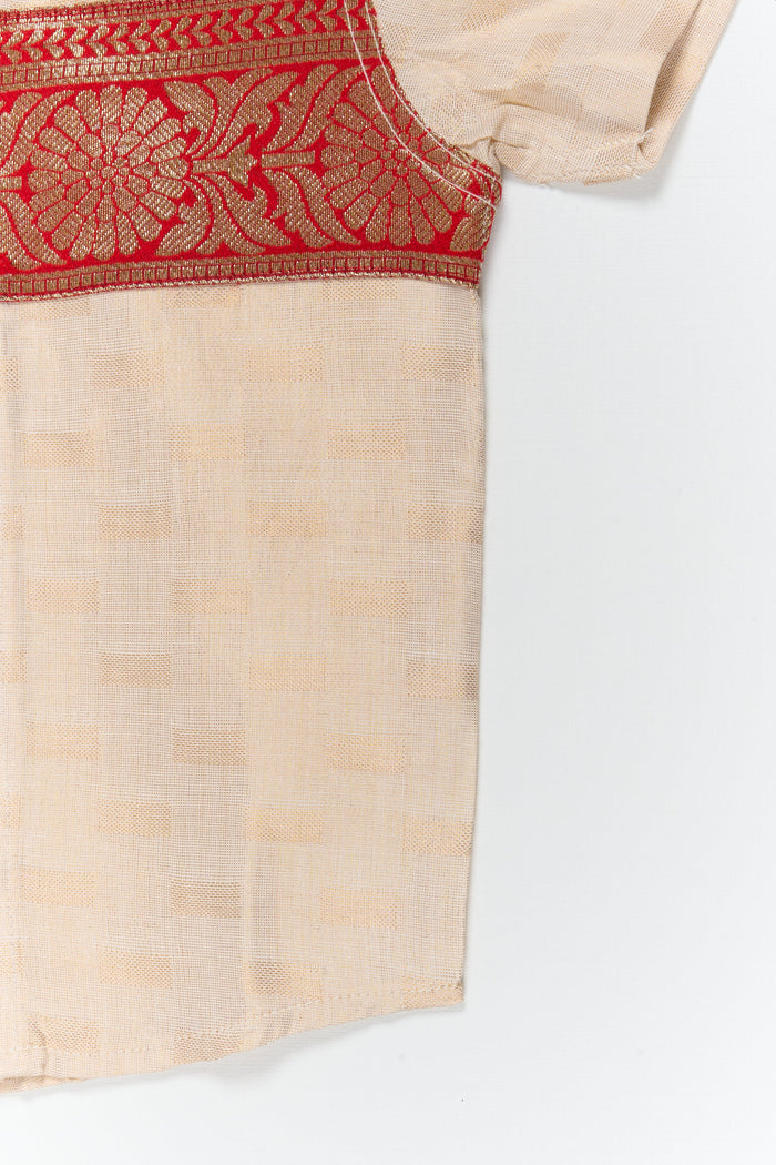 The Nesavu Boys Silk Shirt Boys Ethnic Silk Shirt with Banarasi Detailing for Special Occasions Nesavu Nesavu boys silk shirt with Banarasi border in cotton tissue for weddings and special celebrations