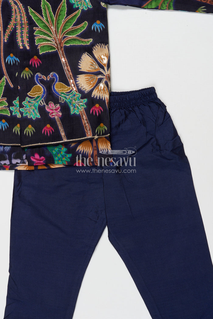 The Nesavu Boys Jacket Sets Boys Festive Jacket Kurta Set for Weddings and Photo Sessions Nesavu Nesavu boys festive jacket kurta set with digital print – perfect for weddings and stage events