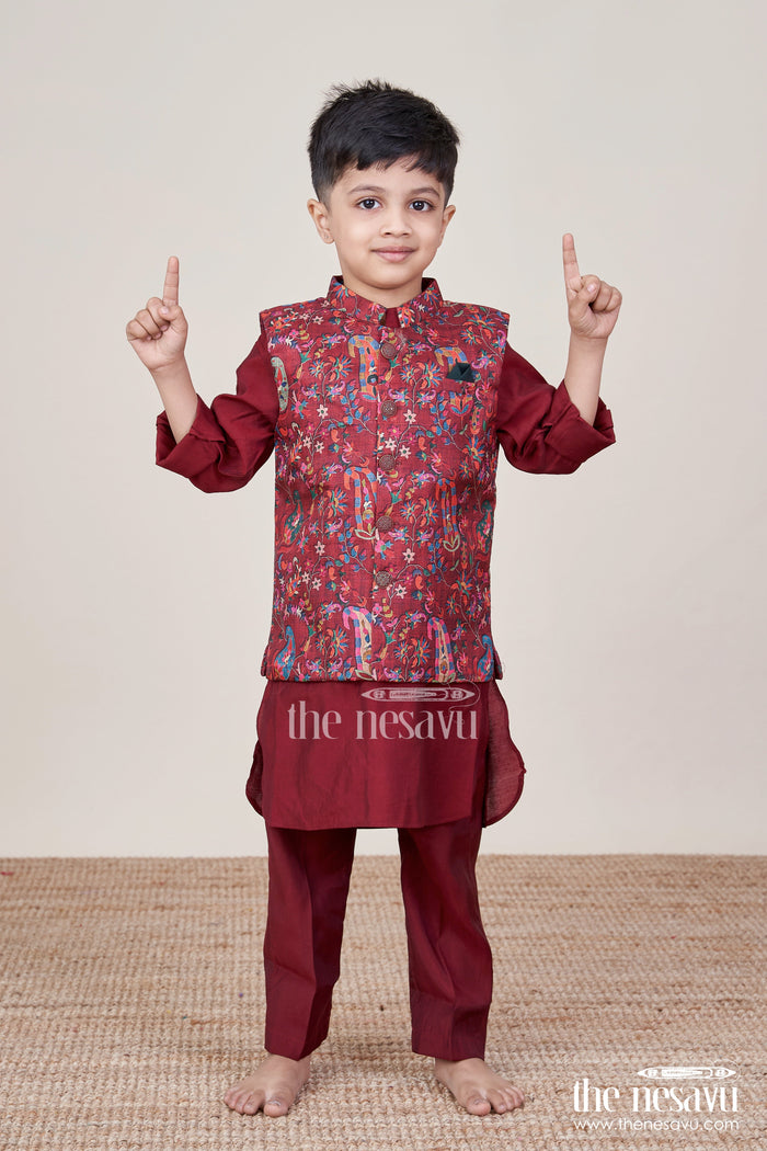 The Nesavu Boys Jacket Sets Boys Festive Jacket Set for Weddings and Special Occasions Nesavu Nesavu boys ethnic jacket set digital print weddings festive family occasions