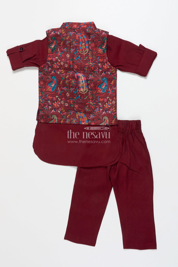 The Nesavu Boys Jacket Sets Boys Festive Jacket Set for Weddings and Special Occasions Nesavu Nesavu boys ethnic jacket set digital print weddings festive family occasions