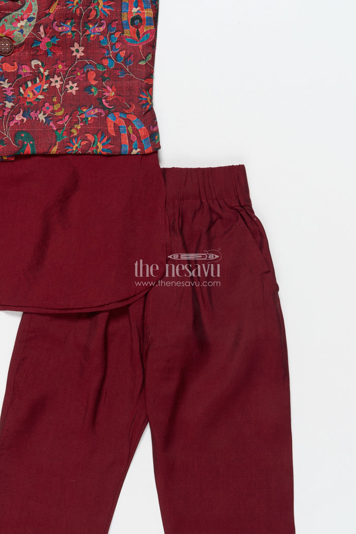 The Nesavu Boys Jacket Sets Boys Festive Jacket Set for Weddings and Special Occasions Nesavu Nesavu boys ethnic jacket set digital print weddings festive family occasions