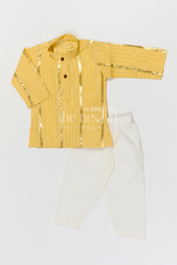 The Nesavu Boys Kurtha Set Boys Festive Kurta Set for Celebrations and Temple Functions Nesavu Nesavu boys cotton kurta set with lurax zari for festive occasions and temple celebrations
