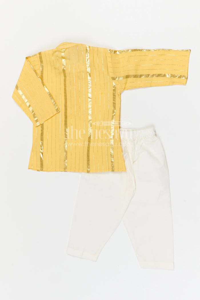 The Nesavu Boys Kurtha Set Boys Festive Kurta Set for Celebrations and Temple Functions Nesavu Nesavu boys cotton kurta set with lurax zari for festive occasions and temple celebrations
