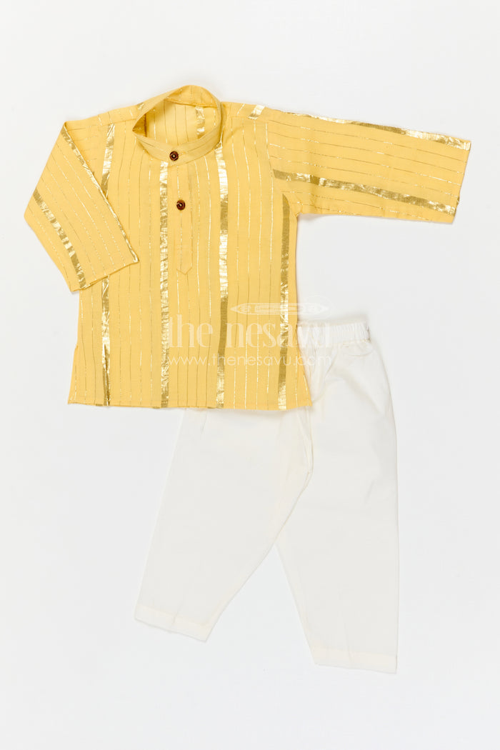 The Nesavu Boys Kurtha Set Boys Festive Kurta Set for Celebrations and Temple Functions Nesavu Nesavu boys cotton kurta set with lurax zari for festive occasions and temple celebrations
