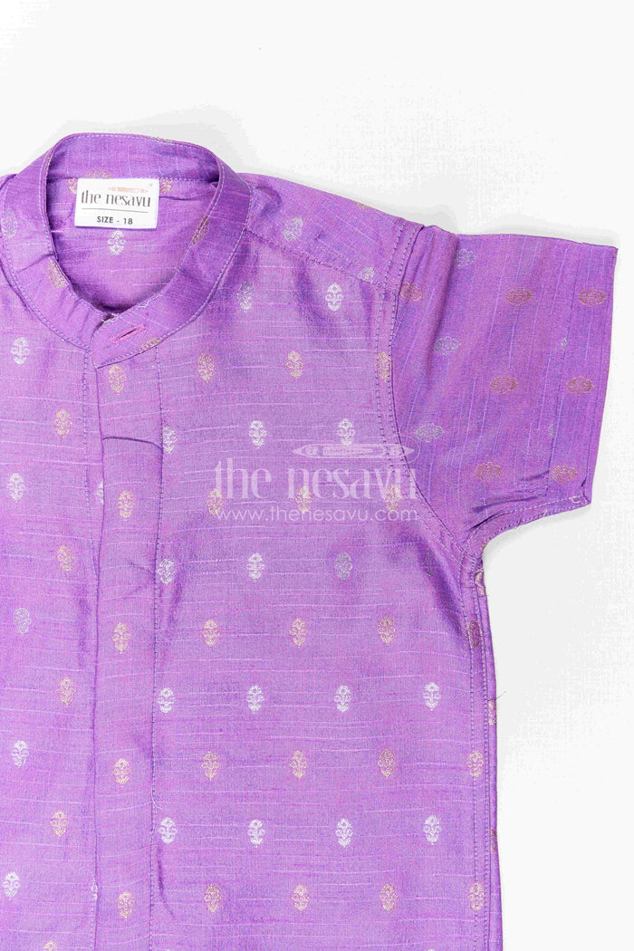 The Nesavu Boys Silk Shirt Boys Festive Silk Shirt for Cultural Events and Family Gatherings Nesavu Nesavu Boys Festive Raw Silk Shirt With Jacquard Butta Motifs For Cultural Celebrations
