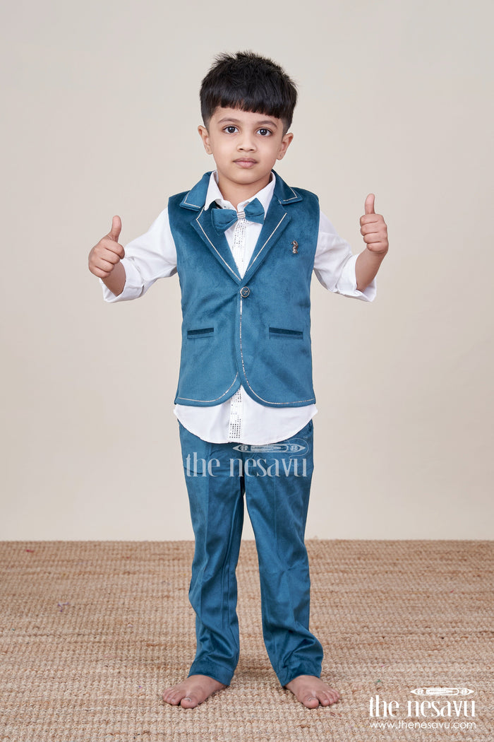 The Nesavu Boys Casual Set Boys Festive Waistcoat Set for Birthday Parties and Special Events Nesavu 16 (1Y) / Green BCS452A-16 Nesavu boys festive waistcoat set bowtie birthday parties weddings
