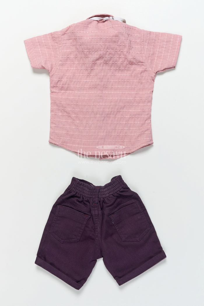 The Nesavu Boys Casual Set Boys Floral Embroidered Outfit for Casual Functions and Family Photos Nesavu Nesavu boys floral embroidered shirt shorts set bow tie festive events photo days