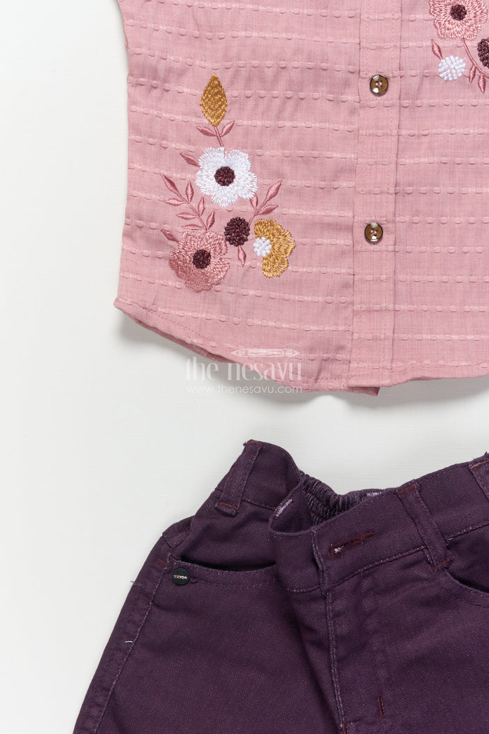 The Nesavu Boys Casual Set Boys Floral Embroidered Outfit for Casual Functions and Family Photos Nesavu Nesavu boys floral embroidered shirt shorts set bow tie festive events photo days