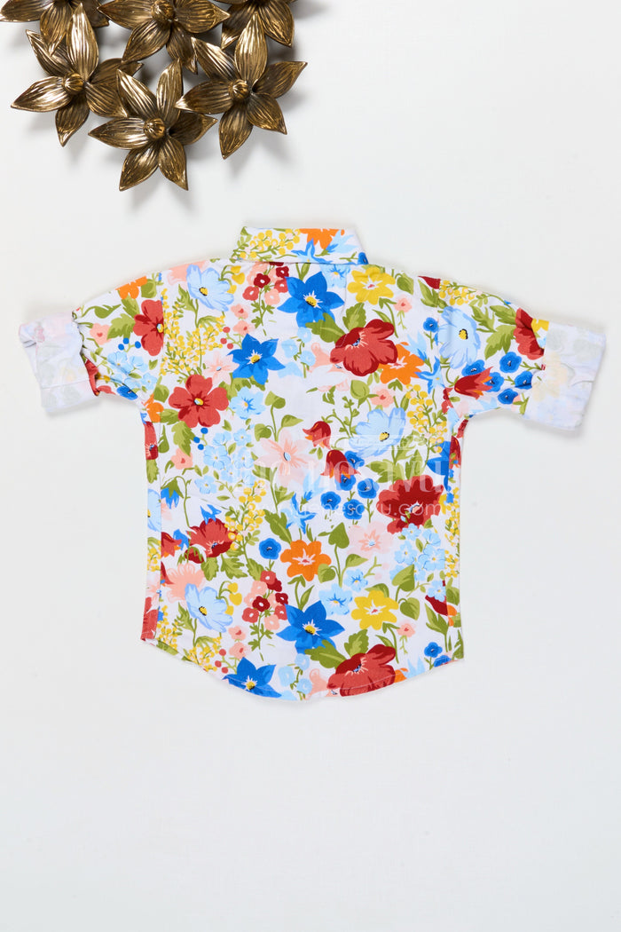 The Nesavu Boys Cotton Shirt Boys Floral Print Cotton Shirt for Stylish Outings and Casual Celebrations Nesavu Nesavu boys cotton floral print shirt for casual outings birthday parties and kids fashion