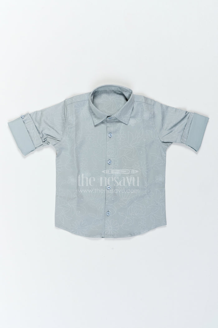 The Nesavu Boys Cotton Shirt Boys Floral Shirt for Birthday Outings Family Events and Weekend Dressing Nesavu 18 (2Y) / Grey / Cotton Blend BS540A-18 Nesavu Boys Floral Shirt For Birthday Outings Family Events Weekends And Comfortable Smart Casual Wear