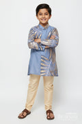 The Nesavu Boys Kurtha Set Boys Foil Print Kurta Set for Ethnic School Day and Casual Festivities Nesavu 14 (6M) / Gray BES860A-14 Nesavu boys foil print kurta set blended silk school ethnic day cultural celebrations