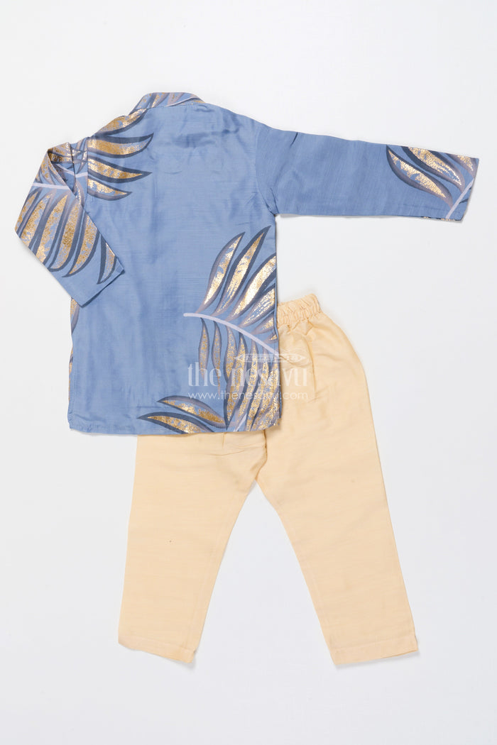 The Nesavu Boys Kurtha Set Boys Foil Print Kurta Set for Ethnic School Day and Casual Festivities Nesavu Nesavu boys foil print kurta set blended silk school ethnic day cultural celebrations