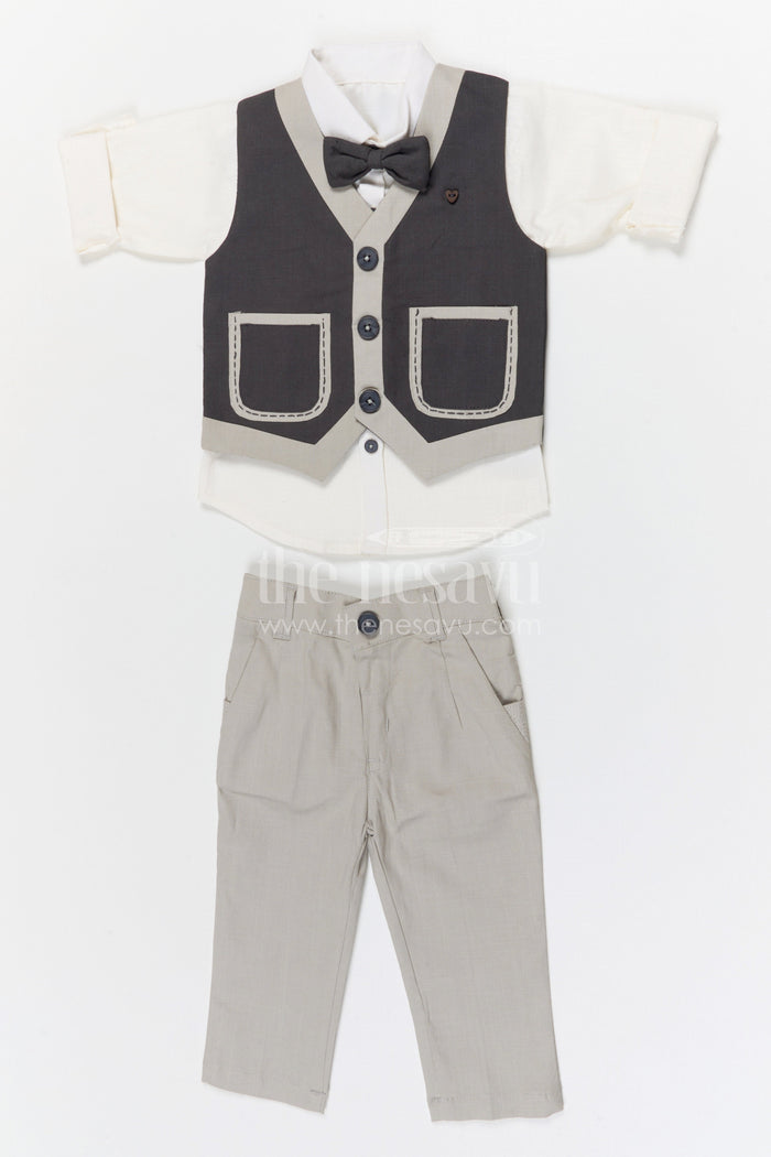 The Nesavu Boys Jacket Sets Boys Formal Jacket Set for Weddings and Special Occasions Nesavu 16 (1Y) / Gray / Cotton BCS565B-16 Nesavu boys cotton formal jacket set for weddings birthdays and special celebrations