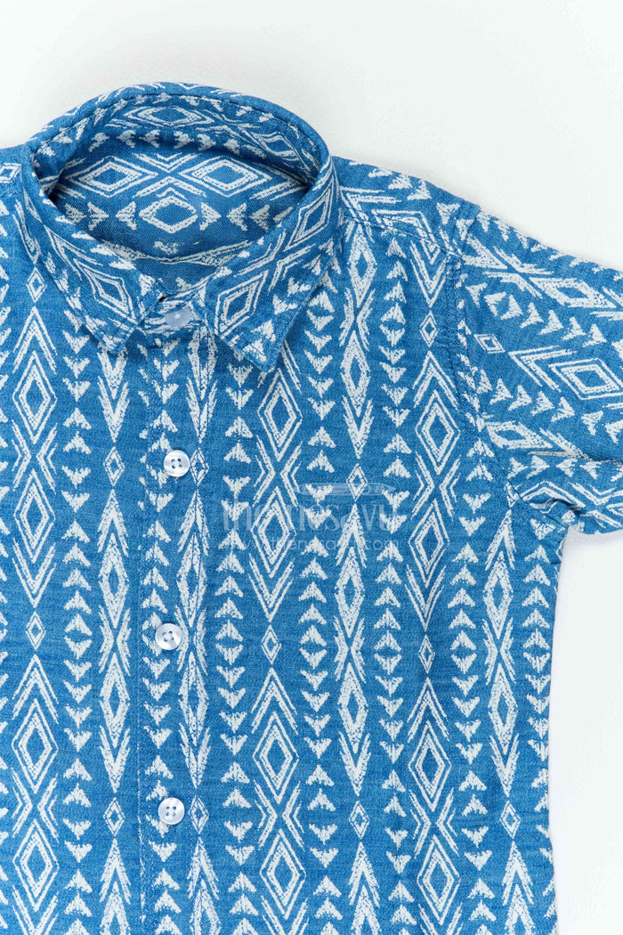 The Nesavu Boys Cotton Shirt Boys Geometric Print Shirt for Festive Lunches Travel and Weekend Occasions Nesavu Nesavu Boys Geometric Print Shirt For Festive Lunches Travel Weekend Outings And Smart Casual Occasions