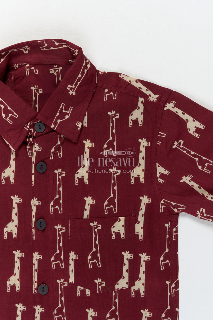 The Nesavu Boys Cotton Shirt Boys Giraffe Print Cotton Shirt for Everyday Wear and Fun Outings Nesavu Nesavu boys cotton shirt with giraffe print for playful everyday dressing and fun weekends