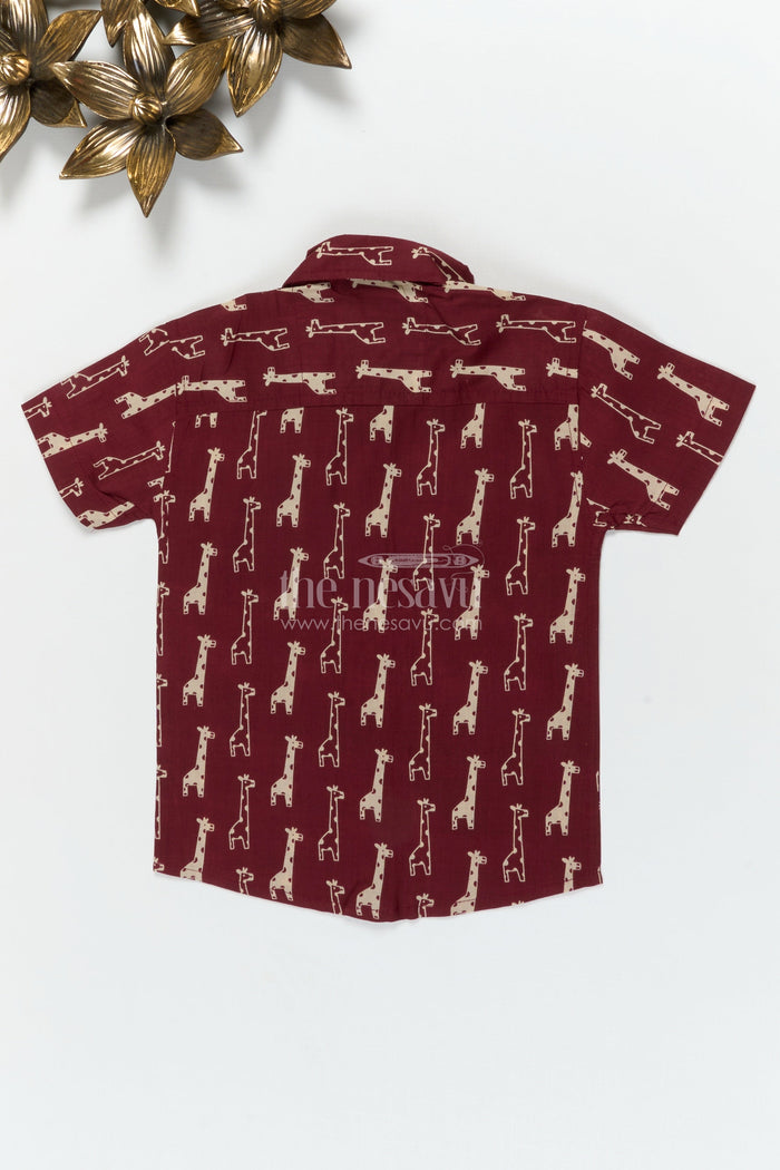 The Nesavu Boys Cotton Shirt Boys Giraffe Print Cotton Shirt for Everyday Wear and Fun Outings Nesavu Nesavu boys cotton shirt with giraffe print for playful everyday dressing and fun weekends