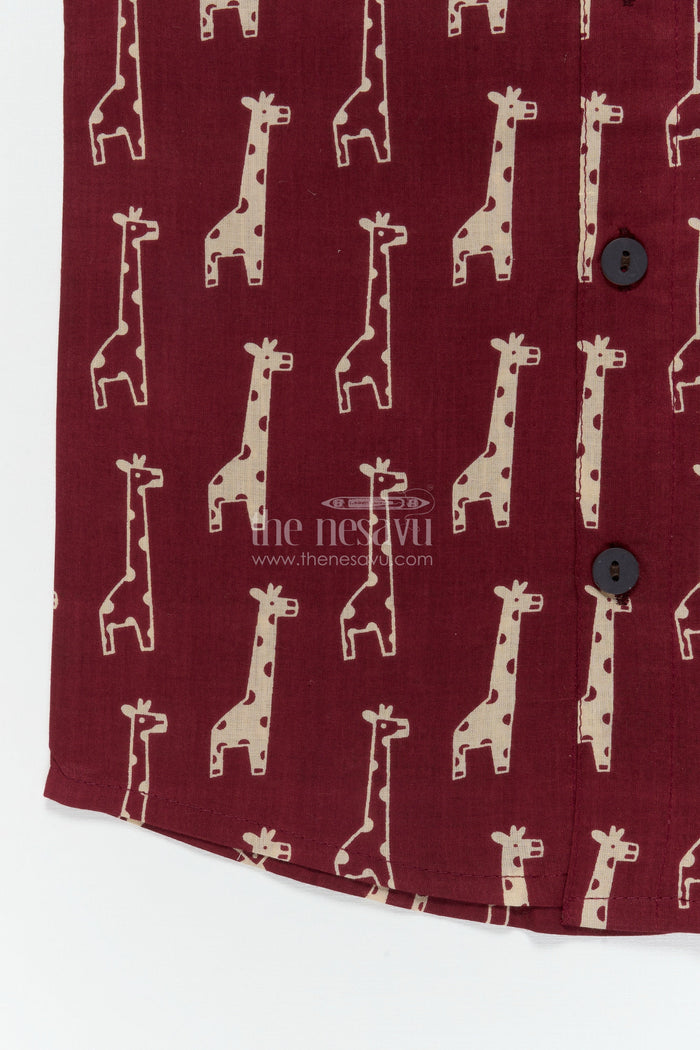 The Nesavu Boys Cotton Shirt Boys Giraffe Print Cotton Shirt for Everyday Wear and Fun Outings Nesavu Nesavu boys cotton shirt with giraffe print for playful everyday dressing and fun weekends