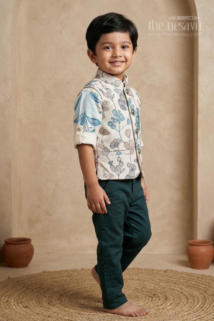 The Nesavu Boys Jacket Sets Boys Jacket Set for Festive Celebrations and Special Occasions Nesavu Nesavu boys viscose blend jacket set with designer jacket for festive celebrations and weddings