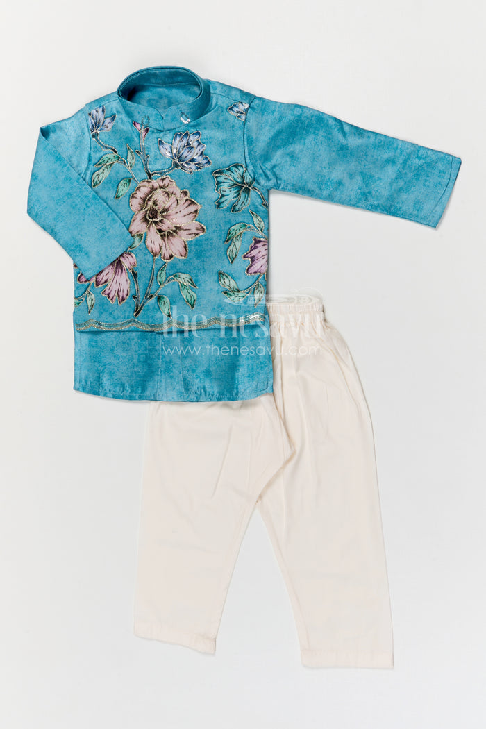 The Nesavu Boys Jacket Sets Boys Jacket Set for Festive Occasions and Wedding Wear Nesavu Nesavu boys viscose silk blend jacket set with digital print for festive occasions and wedding wear