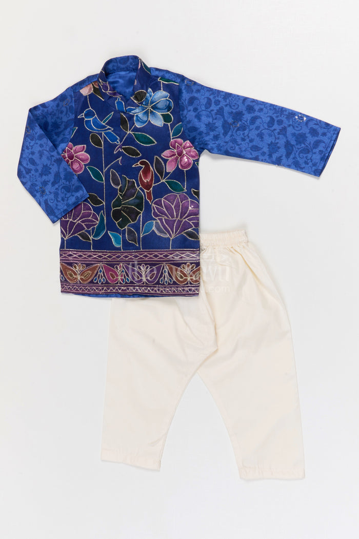 The Nesavu Boys Jacket Sets Boys Jacket Set for Wedding and Festive Occasions Nesavu 14 (6M) / Blue / Viscose Silk BES950A-14 Nesavu Boys Jacket Set For Wedding And Festive Occasions With Designer Embroidered Viscose Silk