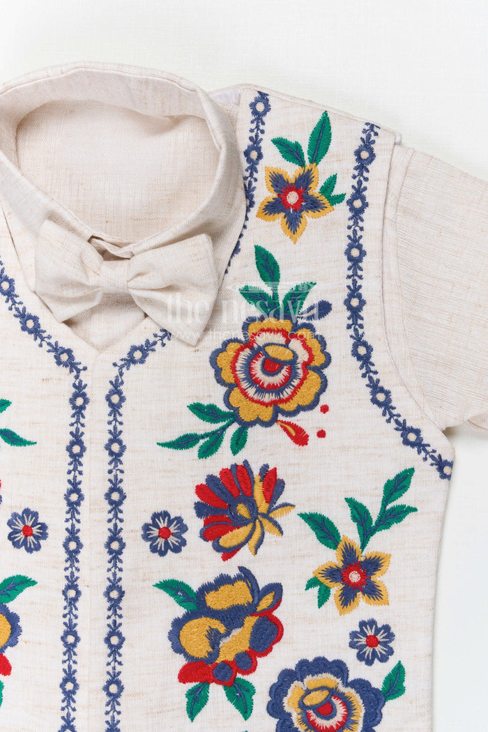 The Nesavu Boys Jacket Sets Boys Jacket Suit for Festive Occasions and Wedding Celebrations Nesavu Nesavu boys cotton jacket suit with embroidered jacket for festive occasions and weddings