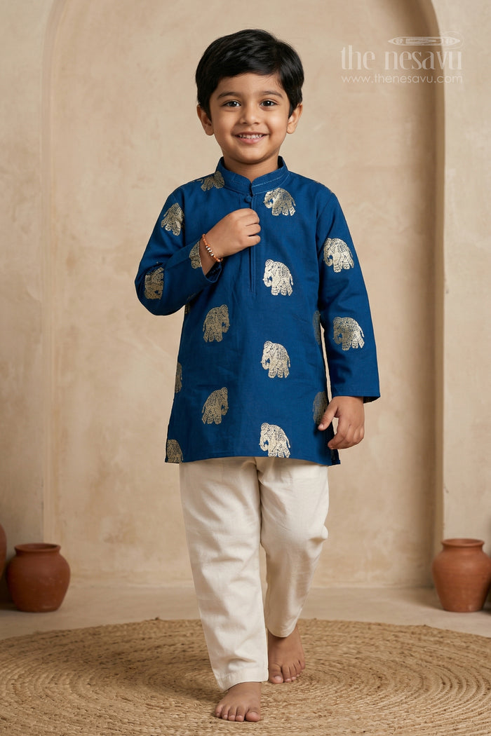 The Nesavu Boys Kurtha Set Boys Kurta Set for Festivals and Family Celebrations Nesavu 16 (1Y) / Blue / Silk blend BES957A-16 Nesavu boys kurta set for festivals weddings and traditional family celebrations silk blend ethnic wear