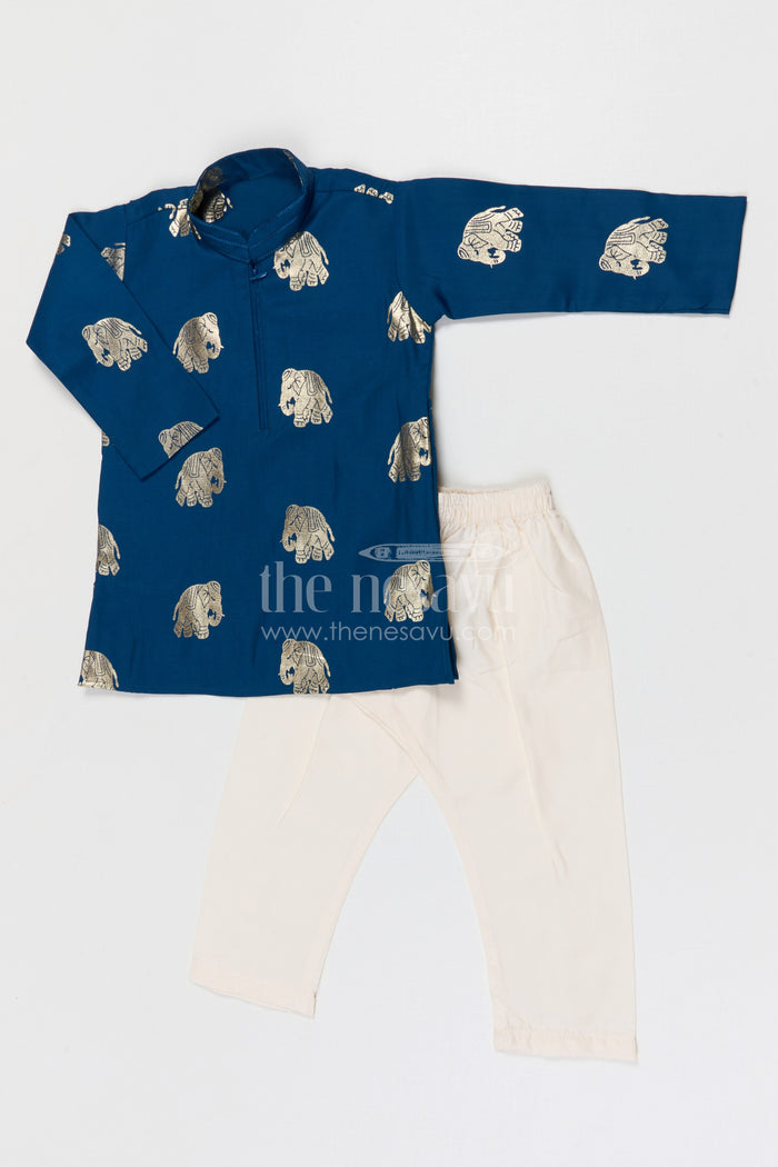 The Nesavu Boys Kurtha Set Boys Kurta Set for Festivals and Family Celebrations Nesavu 16 (1Y) / Silk blend / Blue BES957A-16 Nesavu boys kurta set for festivals weddings and traditional family celebrations silk blend ethnic wear