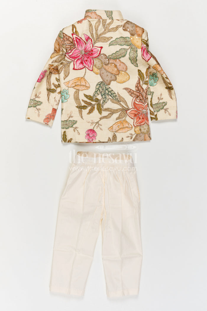 The Nesavu Boys Kurtha Set Boys Kurta Set for Festive Celebrations and Traditional Functions Nesavu Nesavu Boys Kurta Set For Festive Occasions With Viscose Blend Silk And Digital Print Design
