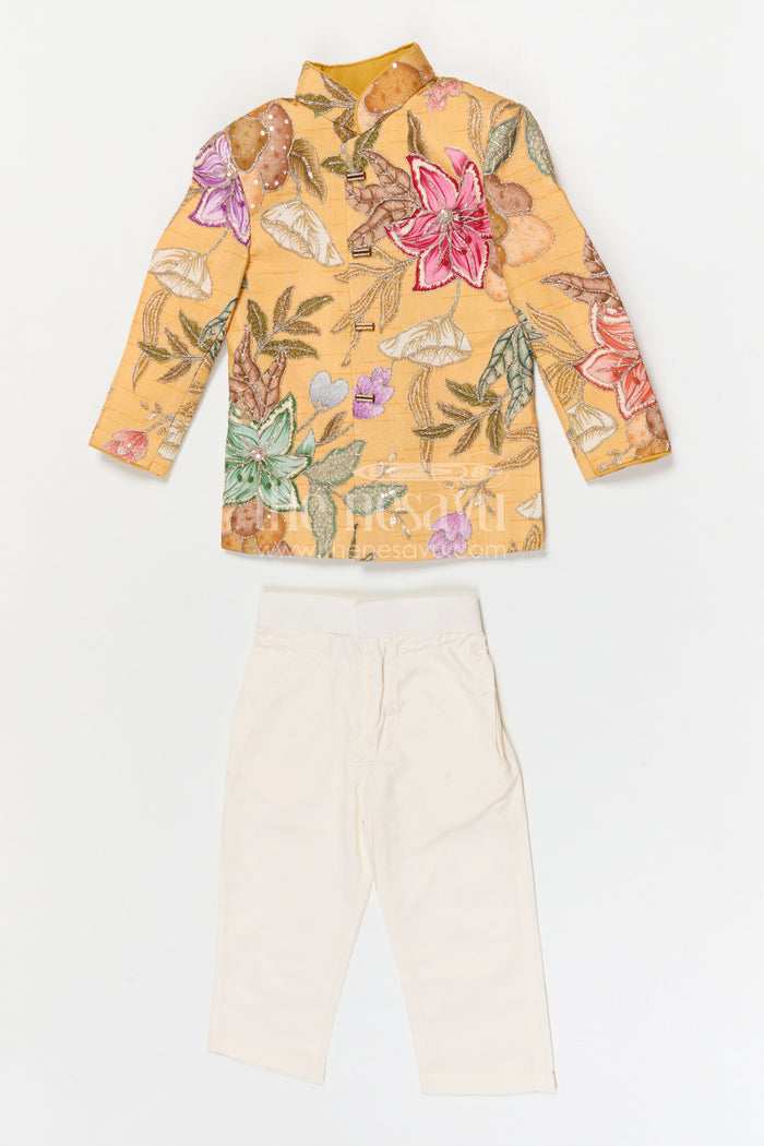 The Nesavu Boys Kurtha Set Boys Kurta Set for Festive Celebrations and Traditional Gatherings Nesavu Nesavu boys viscose blend silk kurta set with digital print for festive celebrations