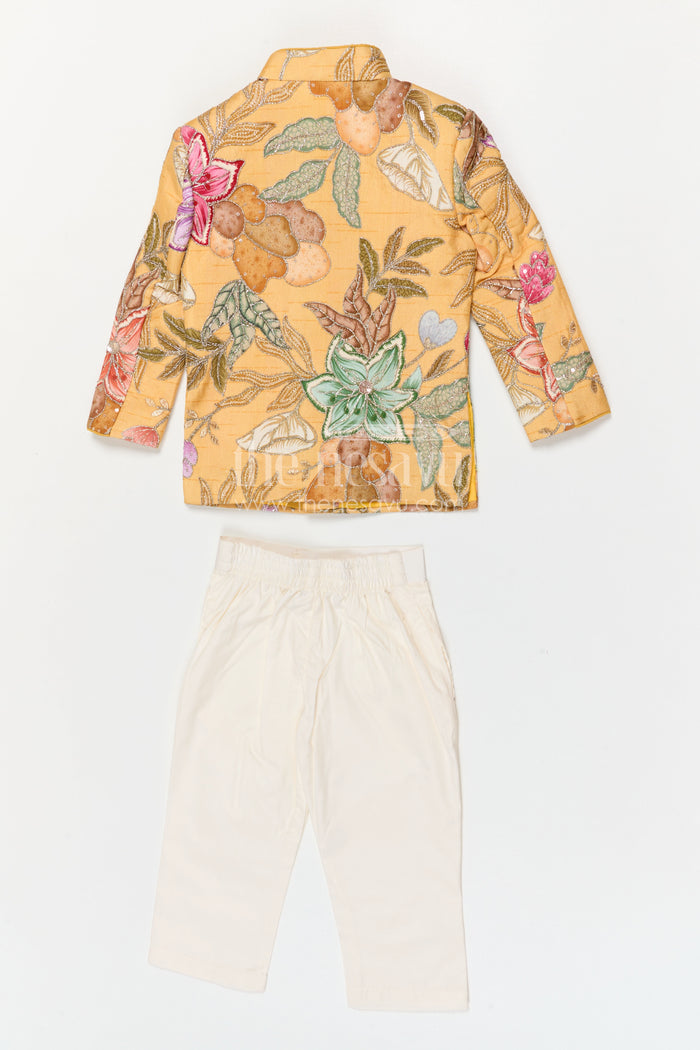The Nesavu Boys Kurtha Set Boys Kurta Set for Festive Celebrations and Traditional Gatherings Nesavu Nesavu boys viscose blend silk kurta set with digital print for festive celebrations