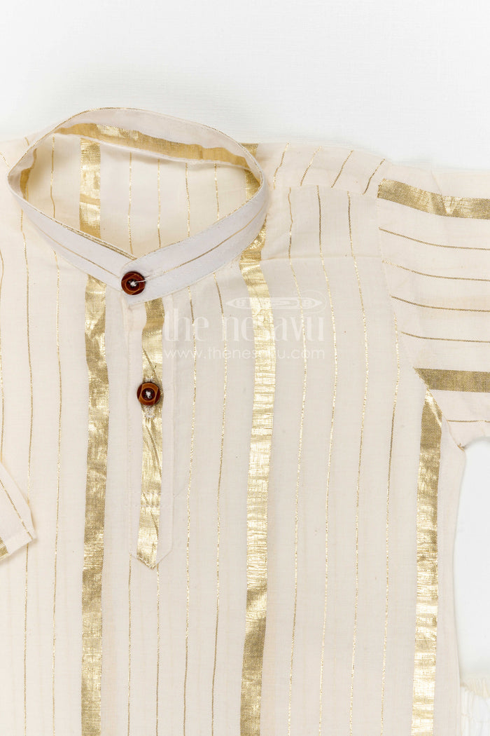 The Nesavu Boys Kurtha Set Boys Kurta Set for Festive Ceremonies and Traditional Celebrations Nesavu Nesavu boys cotton kurta set with lurax zari for festivals temple visits and traditional celebrations