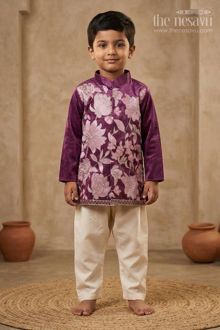 The Nesavu Boys Kurtha Set Boys Kurta Shirt and Pant for Weddings and Festive Celebrations Nesavu 16 (1Y) / Green / Viscose BES981B-16 Nesavu Boys Green Kurta Set In Viscose Silk With Embroidery For Weddings And Festive Celebrations