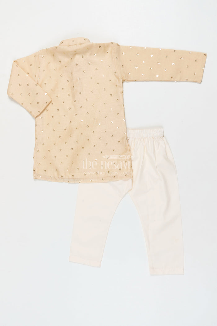 The Nesavu Boys Kurtha Set Boys Kurta Set for Weddings and Festive Occasions Nesavu Nesavu boys kurta set with festive sequence embroidery in viscose silk for toddlers