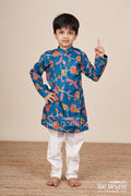 The Nesavu Boys Kurtha Set Boys Kurta Set with Embroidery for Festivals and Formal Occasions Nesavu 16 (1Y) / Blue BES816A-16 Nesavu boys embroidered kurta pajama set tissue silk weddings poojas