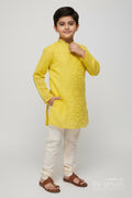 The Nesavu Boys Kurtha Set Boys Kurta Set with Thread Embroidery Traditional Festive Wear Nesavu 18 (2Y) / Yellow BES765C-18 Nesavu Boys Kurta Set Silk Cotton Thread Embroidery