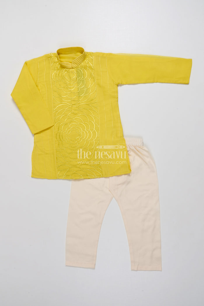 The Nesavu Boys Kurtha Set Boys Kurta Set with Thread Embroidery Traditional Festive Wear Nesavu Nesavu Boys Kurta Set Silk Cotton Thread Embroidery