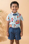 The Nesavu Boys Casual Set Boys London-Themed Summer Shorts and Shirt Setfestive & Casual Nesavu 10 (NB) / Blue / Muslin Silk BCS010A-10 Buy Boys London Print Shirt & Shorts Set | The Nesavu
