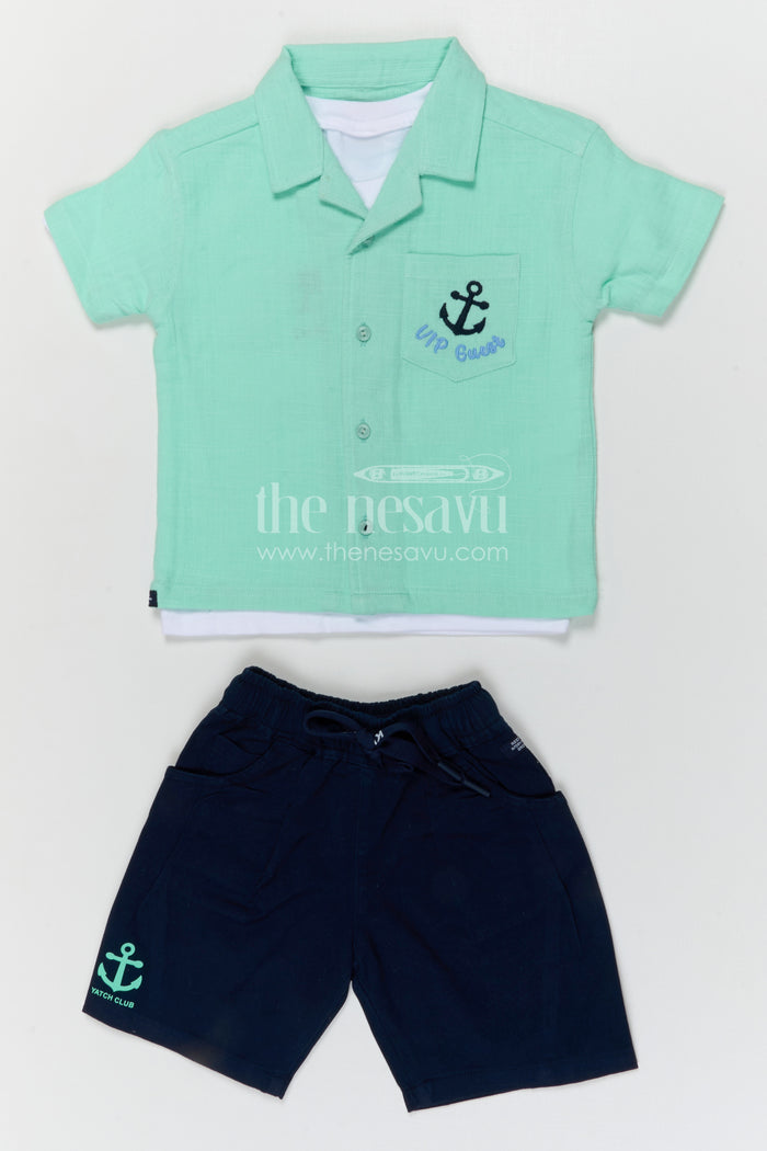The Nesavu Boys Casual Set Boys Muslin Cotton Casual Set for Playtime and Everyday Comfort Nesavu 16 (1Y) / Turquoise / Muslin Cotton BCS589B-16 Nesavu boys muslin cotton casual set for playtime with breathable fabric and relaxed fit summer outfit