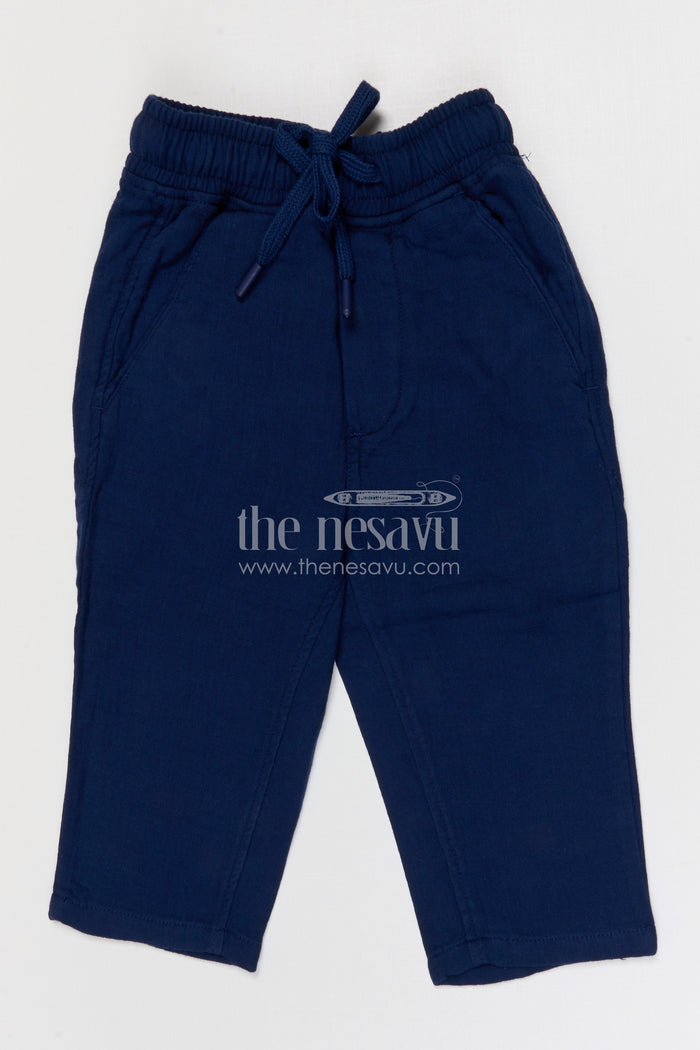 The Nesavu Boys Pant Boys Muslin Cotton Pants for School and Everyday Comfort Nesavu 16 (1Y) / Blue / Muslin Cotton BWP031F-16 Nesavu boys muslin cotton pants for school and everyday comfort breathable kids drawstring pants