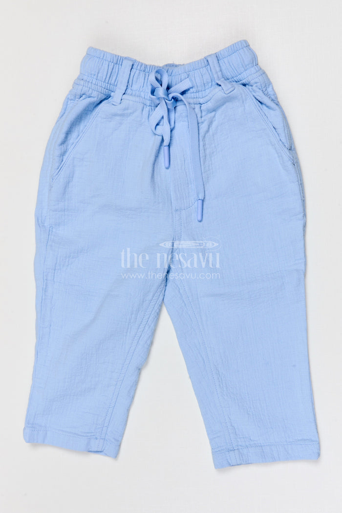 The Nesavu Boys Pant Boys Muslin Cotton Pants for School Routines and Casual Wear Nesavu 16 (1Y) / Half white / Muslin Cotton BWP032G-16 Nesavu boys muslin cotton pants for school and casual wear breathable kids drawstring pants