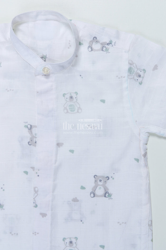 The Nesavu Boys Cotton Shirt Boys Muslin Cotton Shirt with Animal Print for Playdates and Summer Comfort Nesavu Nesavu boys muslin cotton shirt animal print summer play casual wear