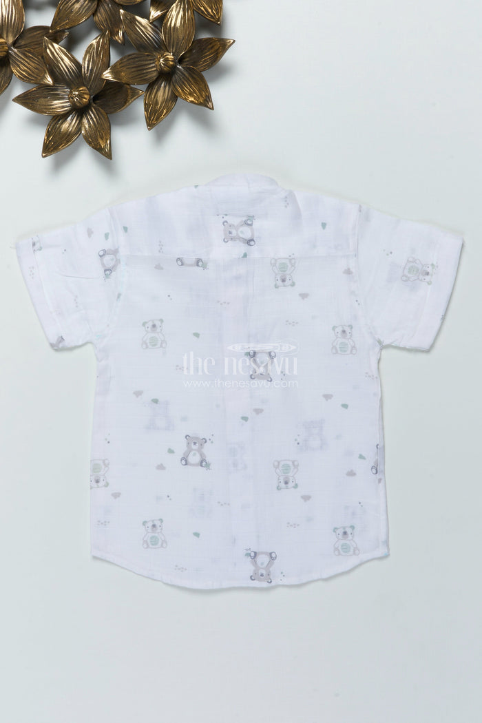 The Nesavu Boys Cotton Shirt Boys Muslin Cotton Shirt with Animal Print for Playdates and Summer Comfort Nesavu Nesavu boys muslin cotton shirt animal print summer play casual wear