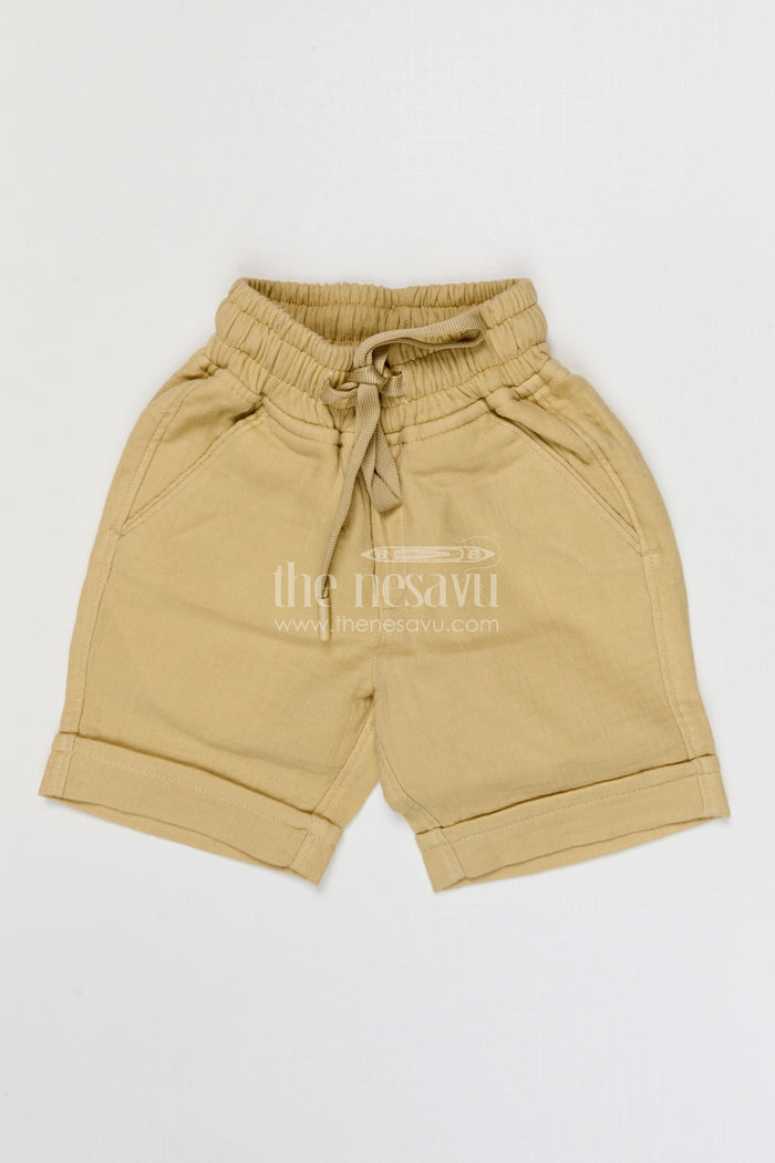 The Nesavu Boys Shorts Boys Muslin Cotton Shorts for Comfortable Summer Playtime Nesavu 14 (6M) / Cream / Muslin Cotton BWS093H-14 Nesavu boys muslin cotton shorts for summer play breathable kids drawstring casual shorts