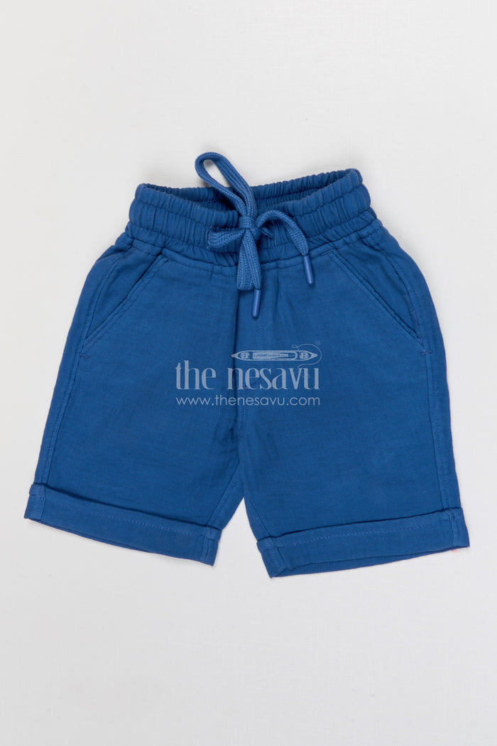 The Nesavu Boys Shorts Boys Muslin Cotton Shorts for Outdoor Play and Everyday Comfort Nesavu 14 (6M) / Blue / Muslin Cotton BWS093B-14 Nesavu boys muslin cotton shorts for outdoor play breathable kids drawstring summer shorts