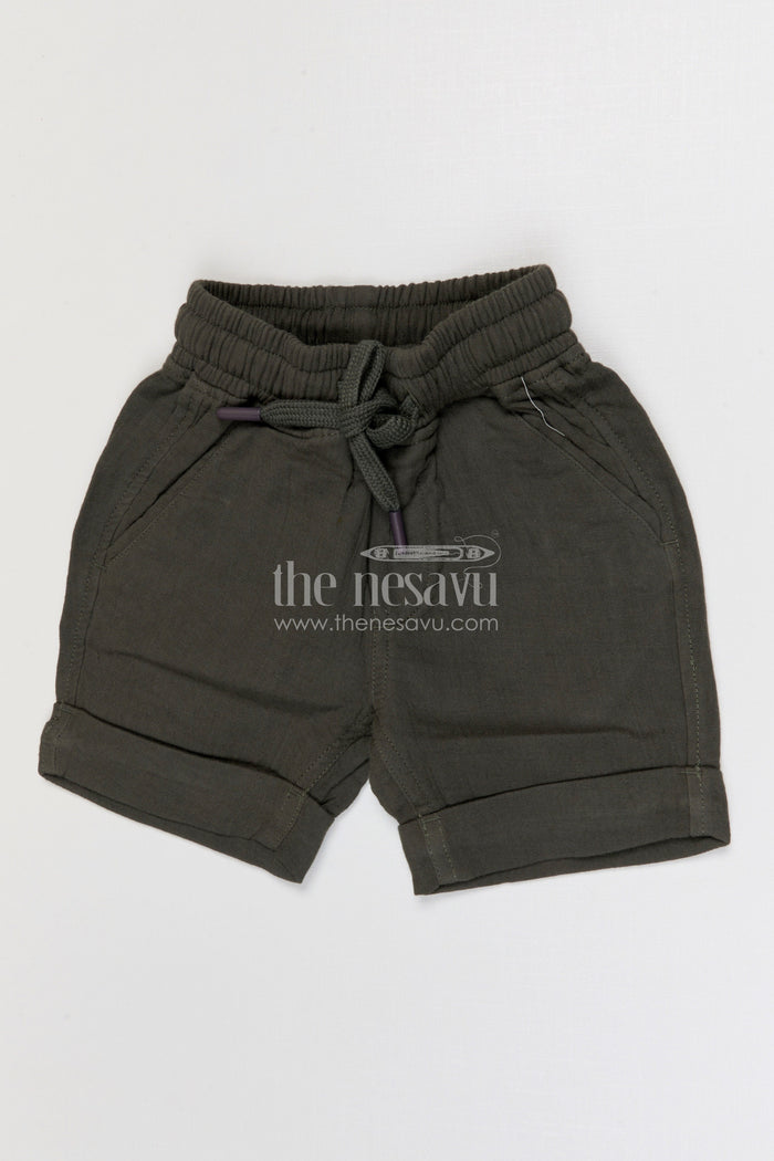 The Nesavu Boys Shorts Boys Muslin Cotton Shorts for Playground Fun and Daily Wear Nesavu 14 (6M) / Green / Muslin Cotton BWS093I-14 Nesavu boys muslin cotton shorts for playground fun breathable kids drawstring summer shorts